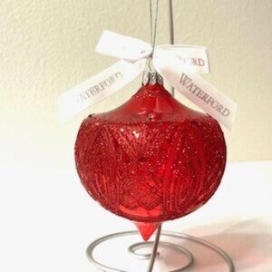 Waterford Holiday Red Glittered Ball Ornament ( Vtg )